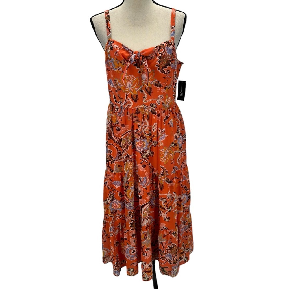 International Concepts Sleeveless Bow Floral Print Sundress - Orange - size 8